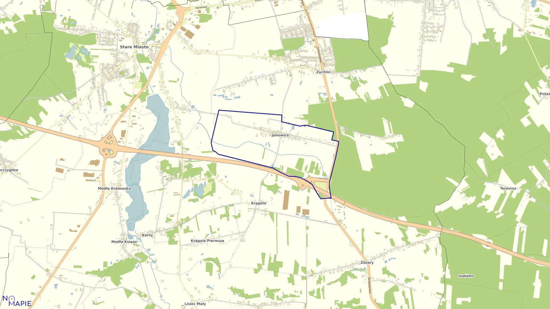 Mapa obrębu JANOWICE w gminie Stare Miasto