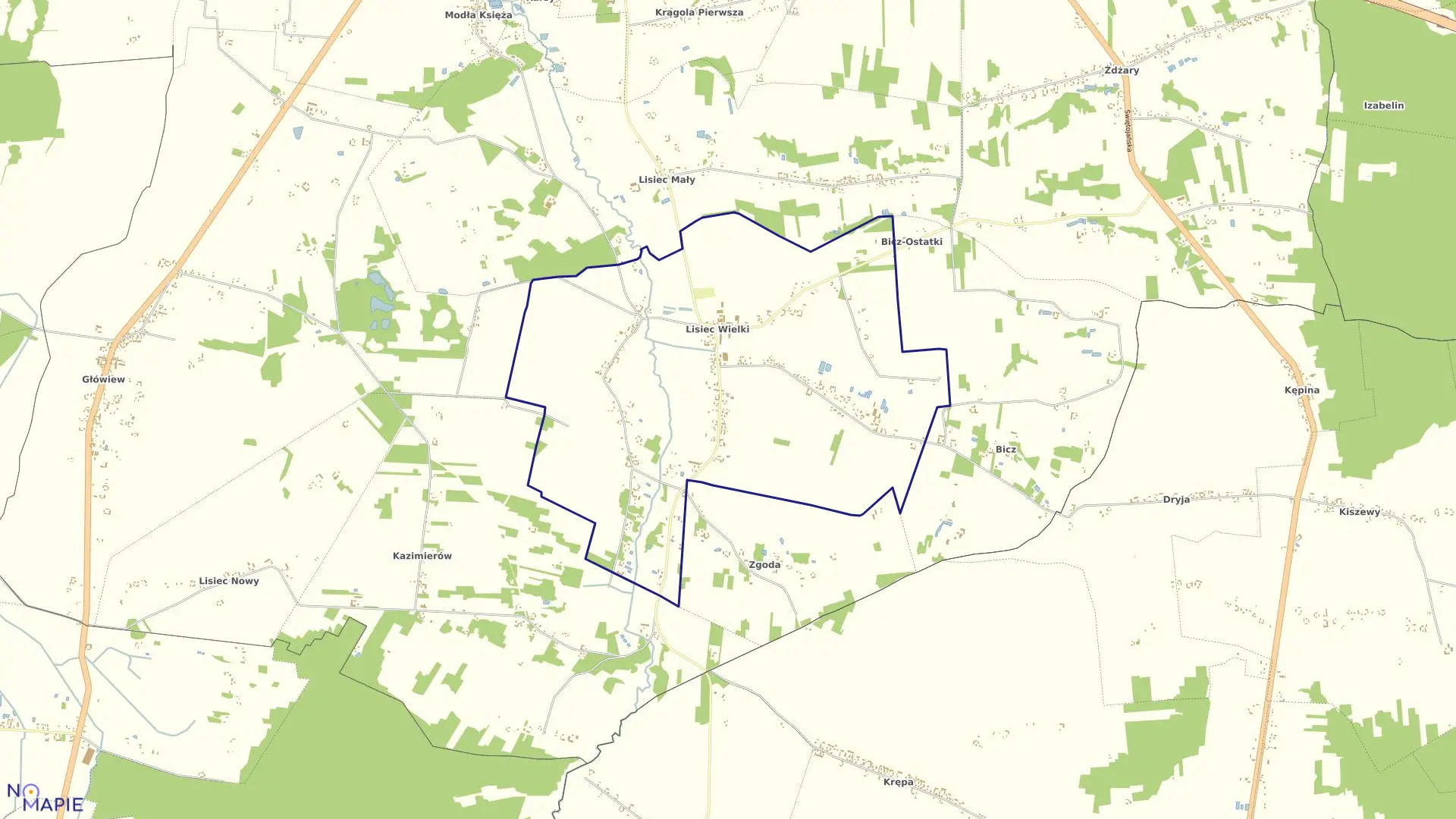 Mapa obrębu LISIEC WIELKI w gminie Stare Miasto